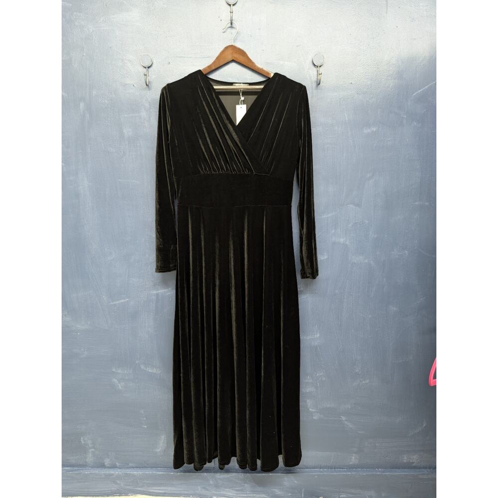 Urban Coco Black Velvet Maxi Dress XL Long Sleeve Surplice Stretch Elegant - Picture 3 of 10